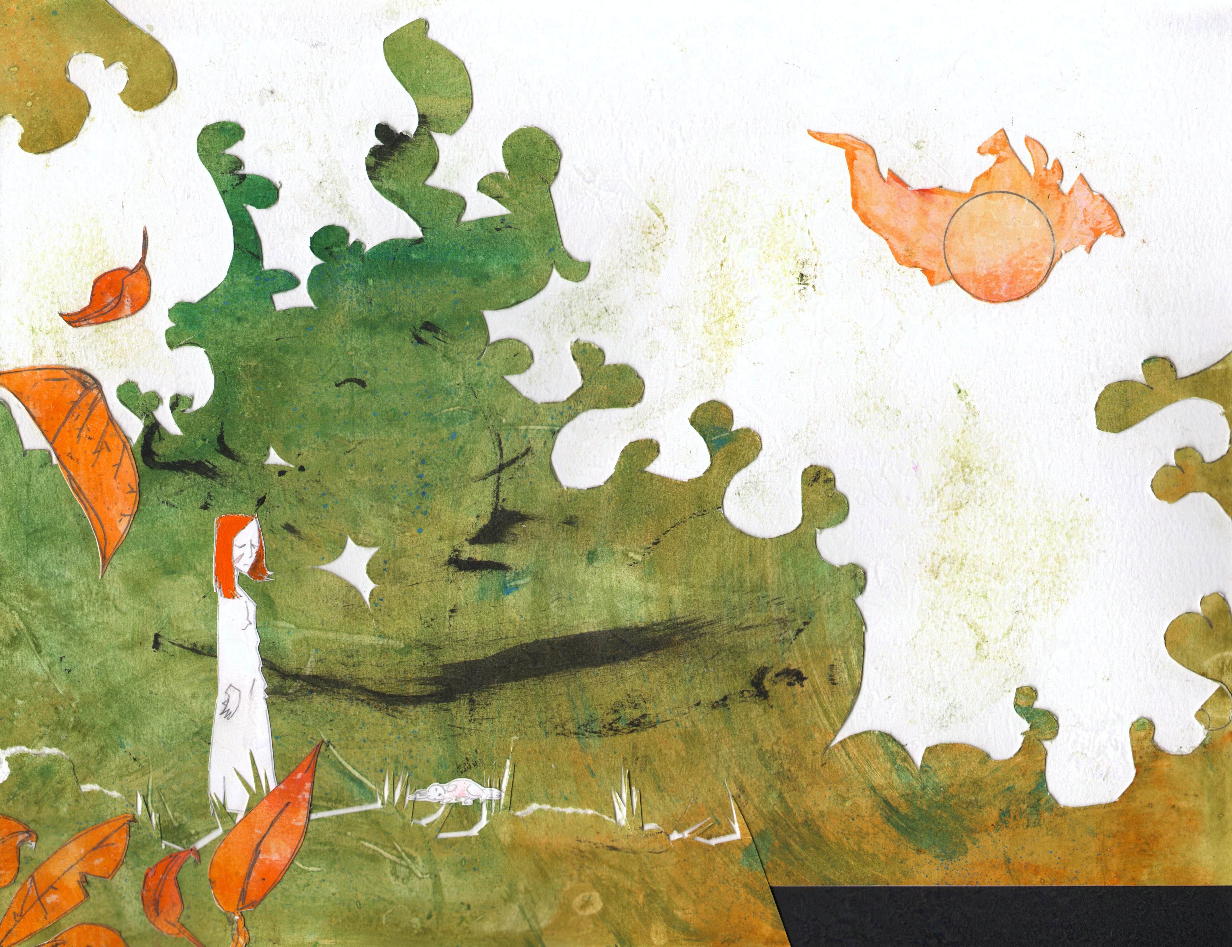 Bunnygirl, Cut Paper Collage Piece by Mel Magdalene